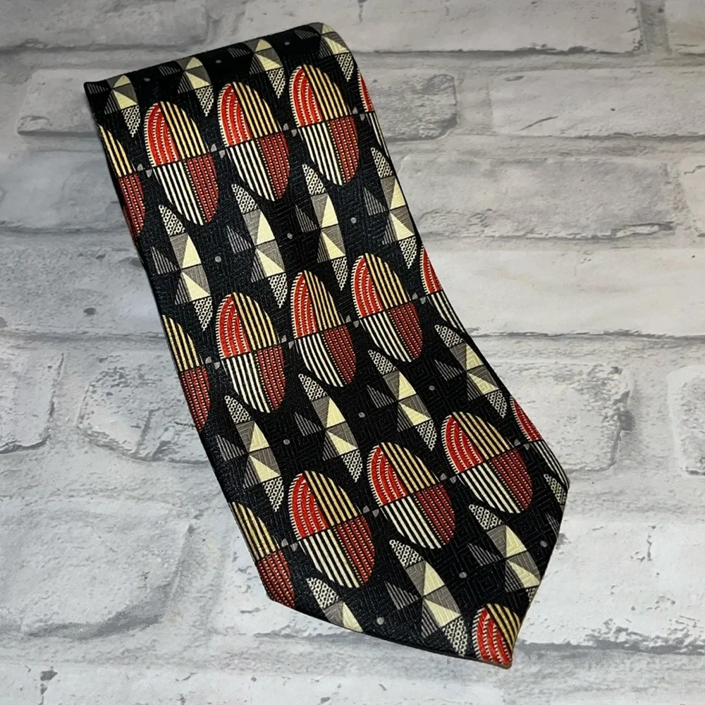 Marco Polo polyester men’s tie retro design graphics blue red yellow geometric